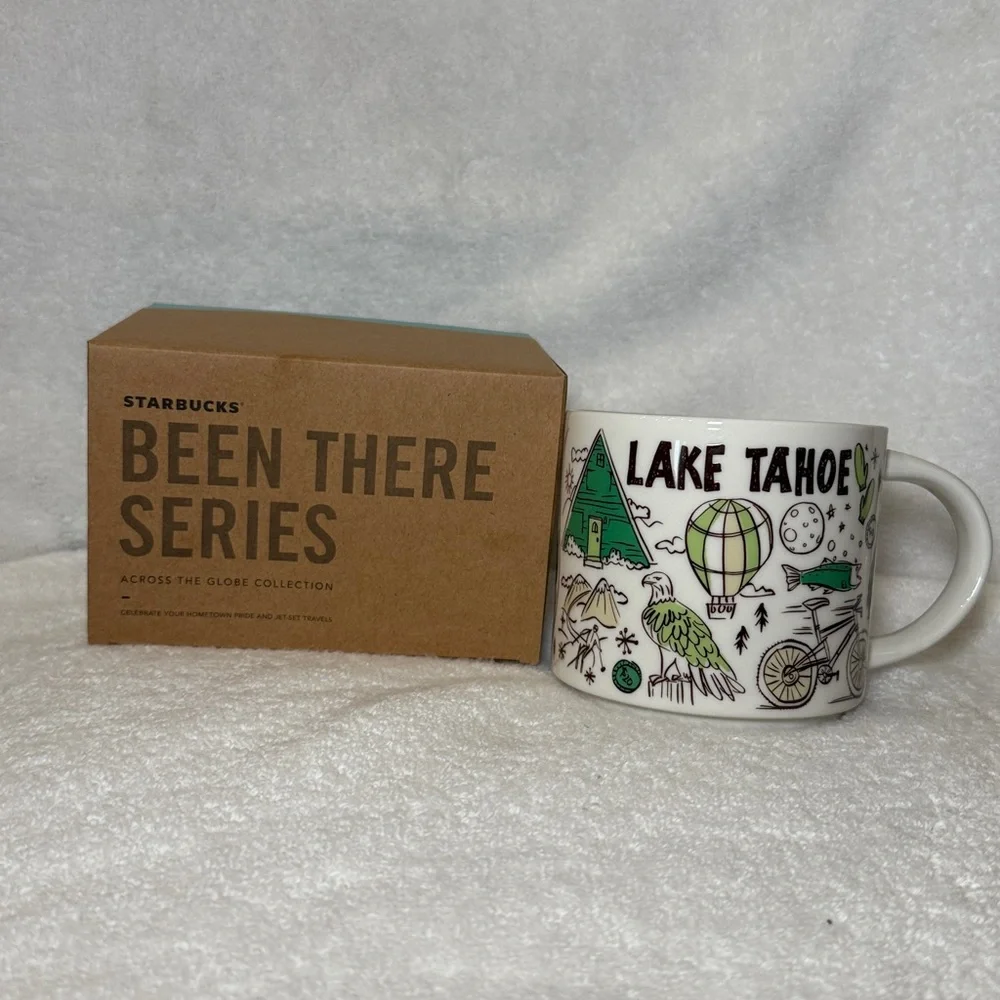 Starbucks Lake Tahoe White Ceramic Mug with Green Interior